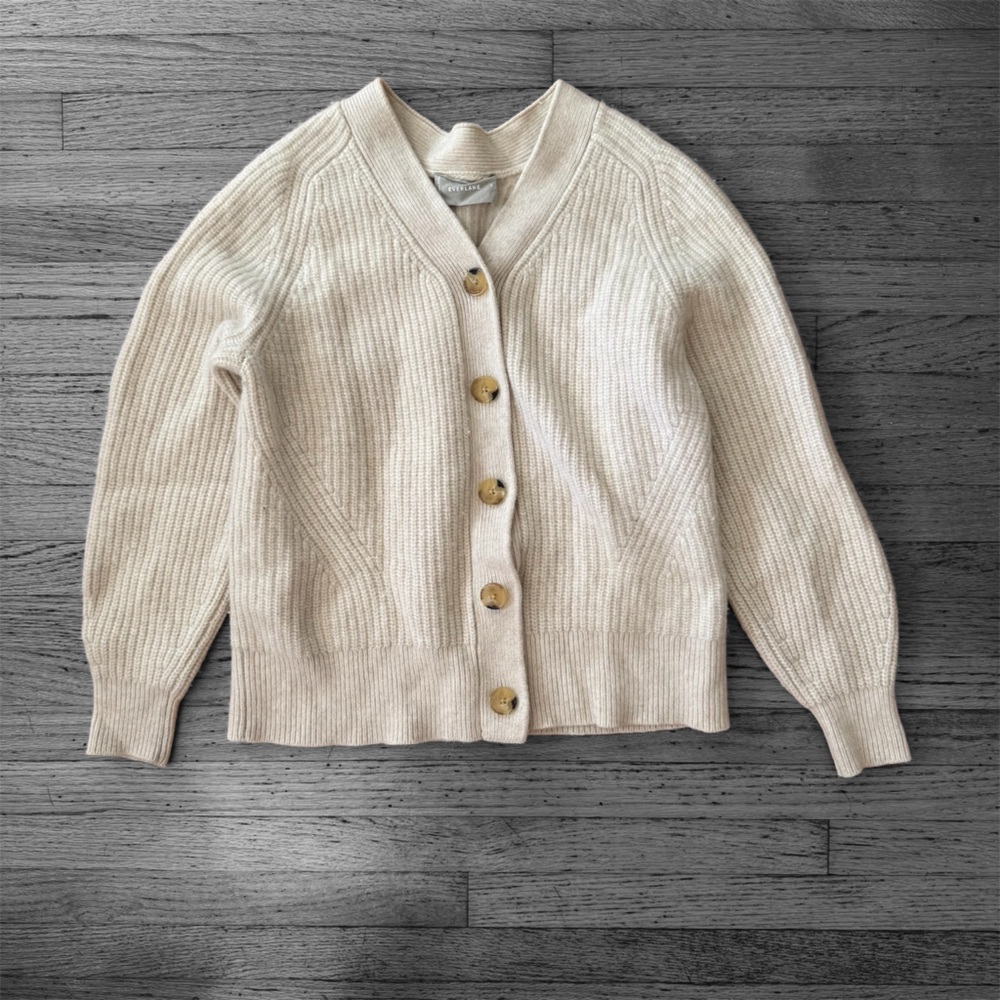 Everlane Oversized Button Front Merino Wool Cardigan Cream Ivory Sweater Sz S